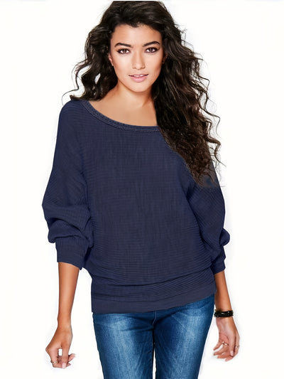 SELENA™ | Sweter z Luźnym Rękawem Nietoperza i Okrągłym Dekoltem