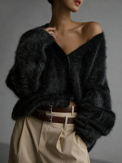 VIOLA™ | Miękki Sweter z Dekoltem w Serek o Puszystej Fakturze