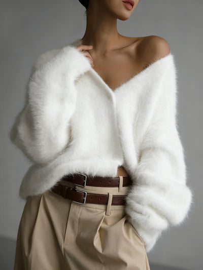 VIOLA™ | Miękki Sweter z Dekoltem w Serek o Puszystej Fakturze