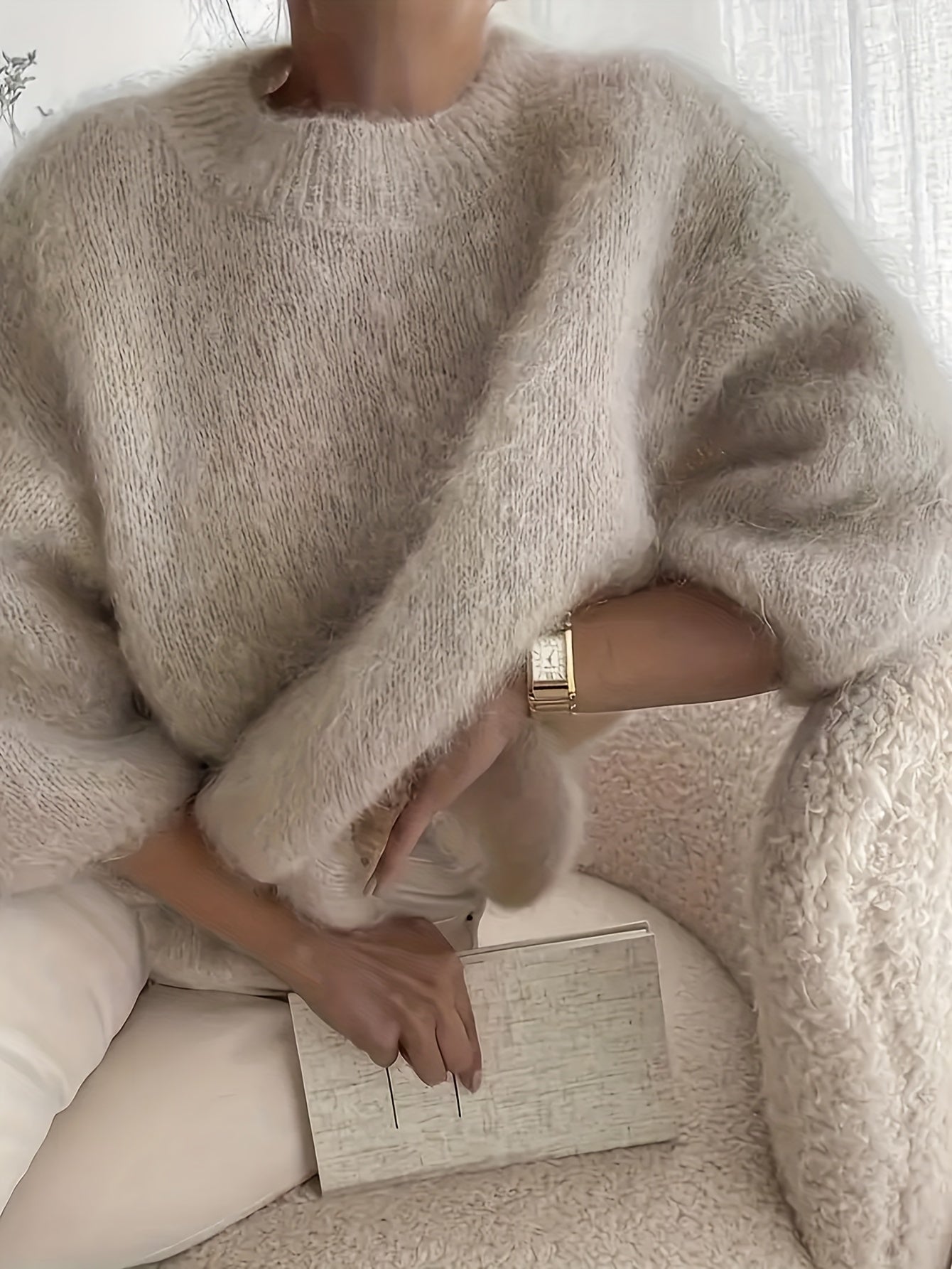 SOLINE™ | Alpaka Sweter z Okrągłym Dekoltem i Miękką Strukturą