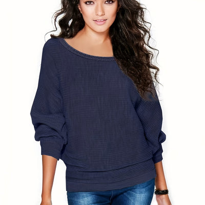 SELENA™ | Sweter z Luźnym Rękawem Nietoperza i Okrągłym Dekoltem