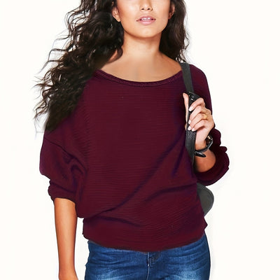 SELENA™ | Sweter z Luźnym Rękawem Nietoperza i Okrągłym Dekoltem