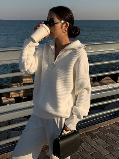 HANIA™ | Elegancka bluza polarowa z kołnierzem na zamek – miękka, ciepła, idealna na jesień i zimę