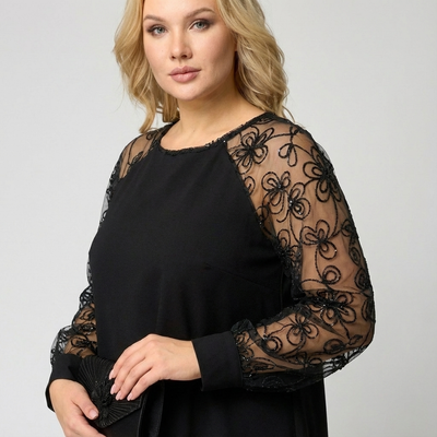 Lidia™ | Klasyczna Sukienka z Koronkowymi Rękawami