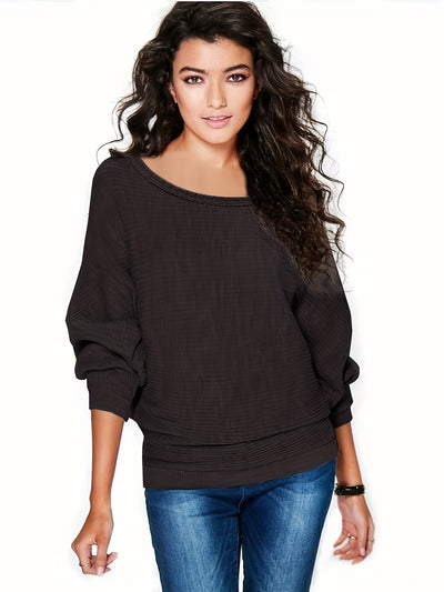 SELENA™ | Sweter z Luźnym Rękawem Nietoperza i Okrągłym Dekoltem