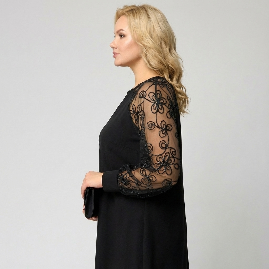 Lidia™ | Klasyczna Sukienka z Koronkowymi Rękawami