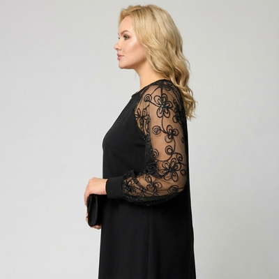 Lidia™ | Klasyczna Sukienka z Koronkowymi Rękawami