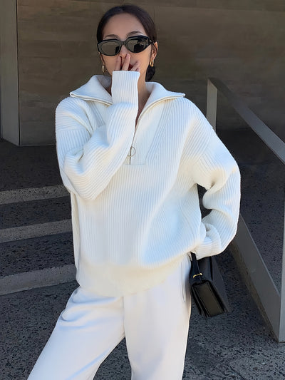 HANIA™ | Elegancka bluza polarowa z kołnierzem na zamek – miękka, ciepła, idealna na jesień i zimę