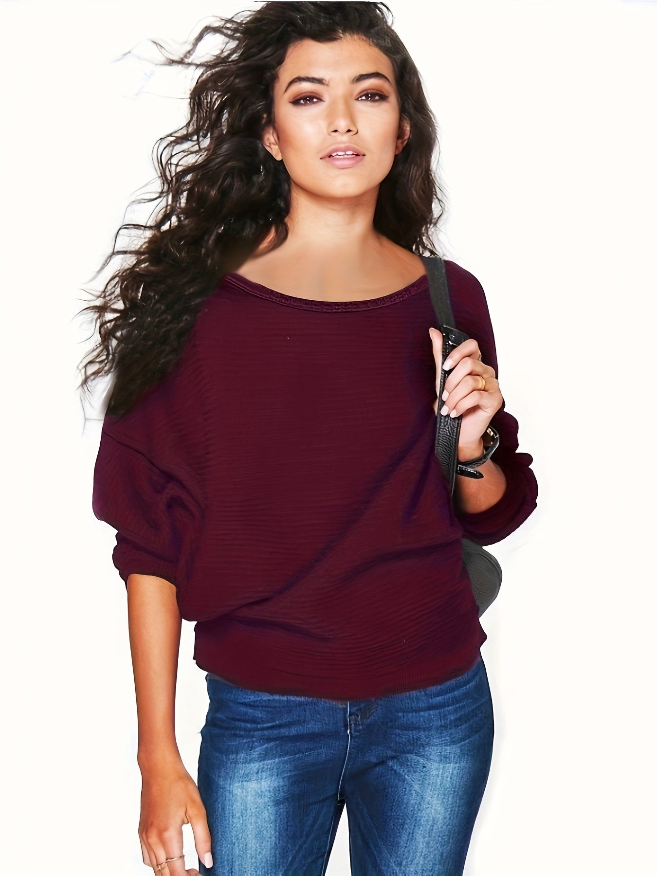 SELENA™ | Sweter z Luźnym Rękawem Nietoperza i Okrągłym Dekoltem