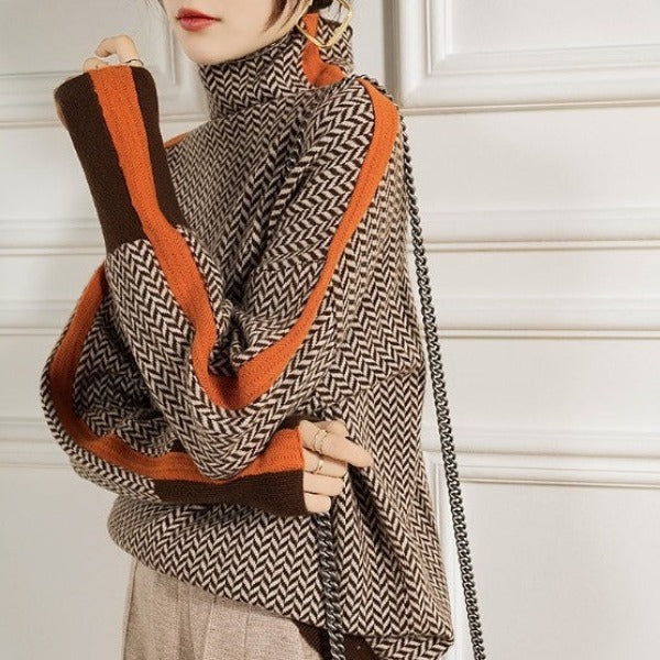 Malou™ | Sweter z wysokim kołnierzem w wyraźnych paskach