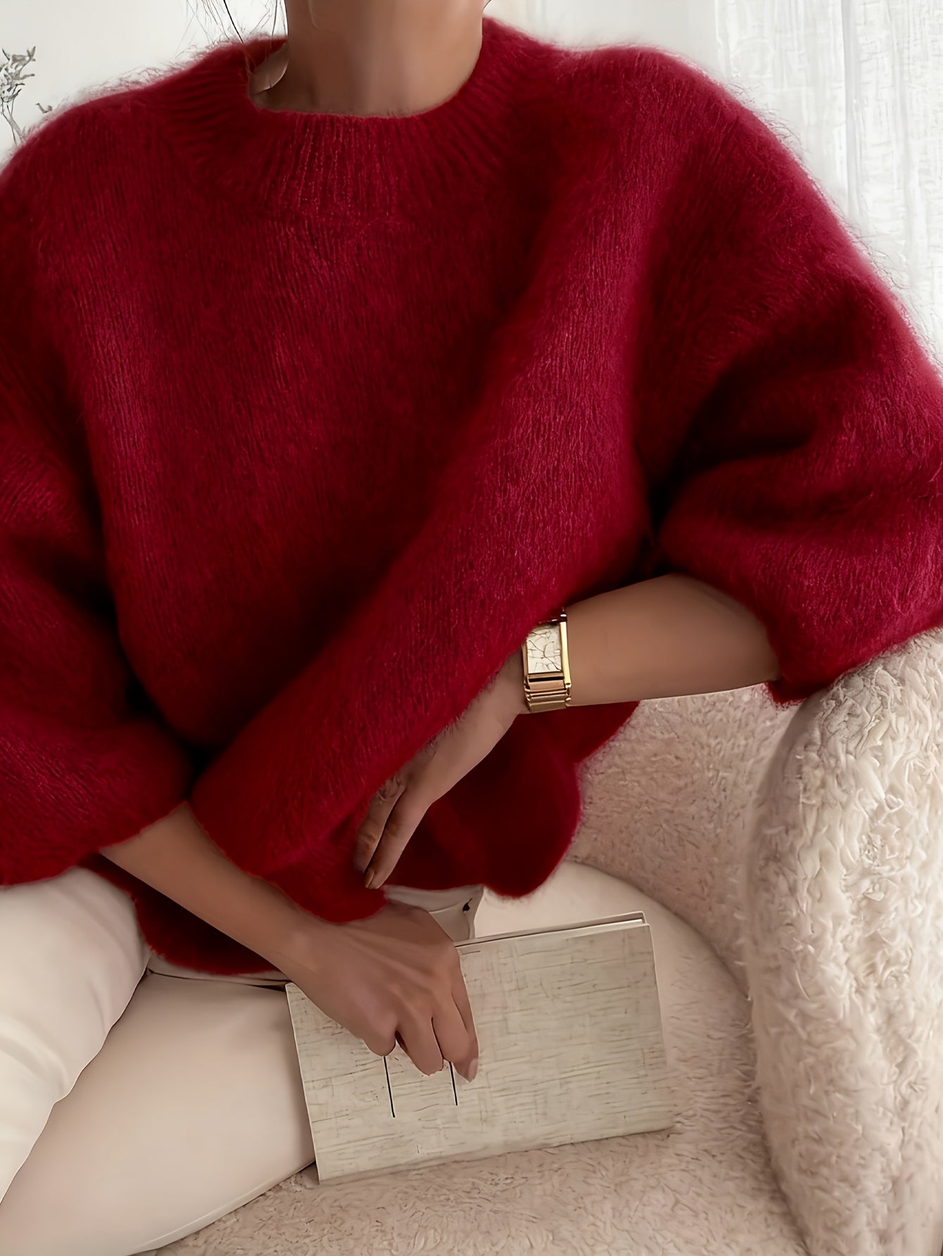 SOLINE™ | Alpaka Sweter z Okrągłym Dekoltem i Miękką Strukturą