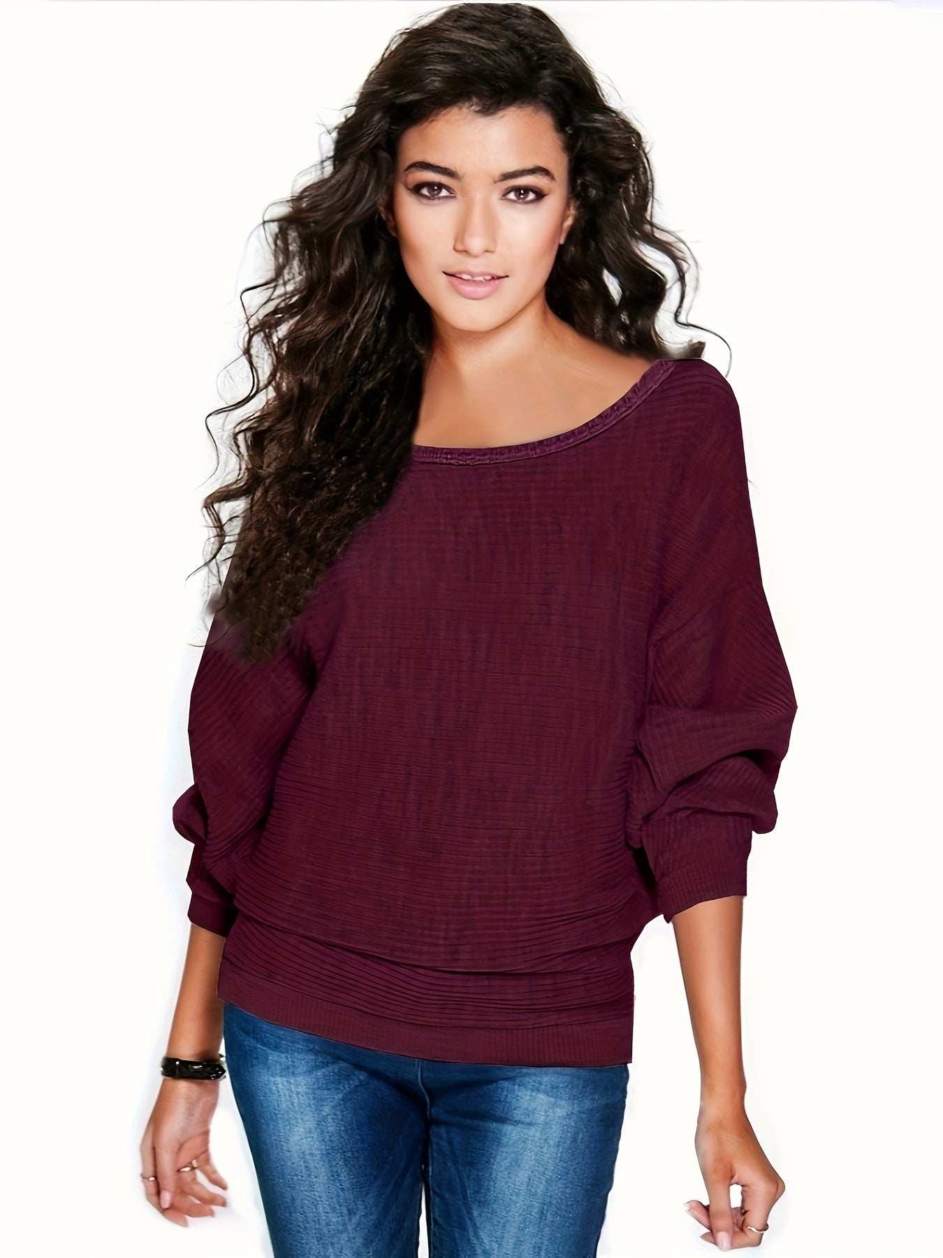 SELENA™ | Sweter z Luźnym Rękawem Nietoperza i Okrągłym Dekoltem
