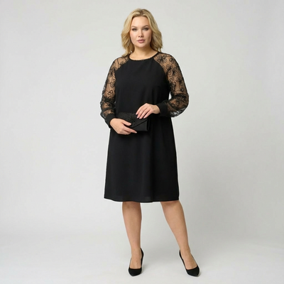 Lidia™ | Klasyczna Sukienka z Koronkowymi Rękawami