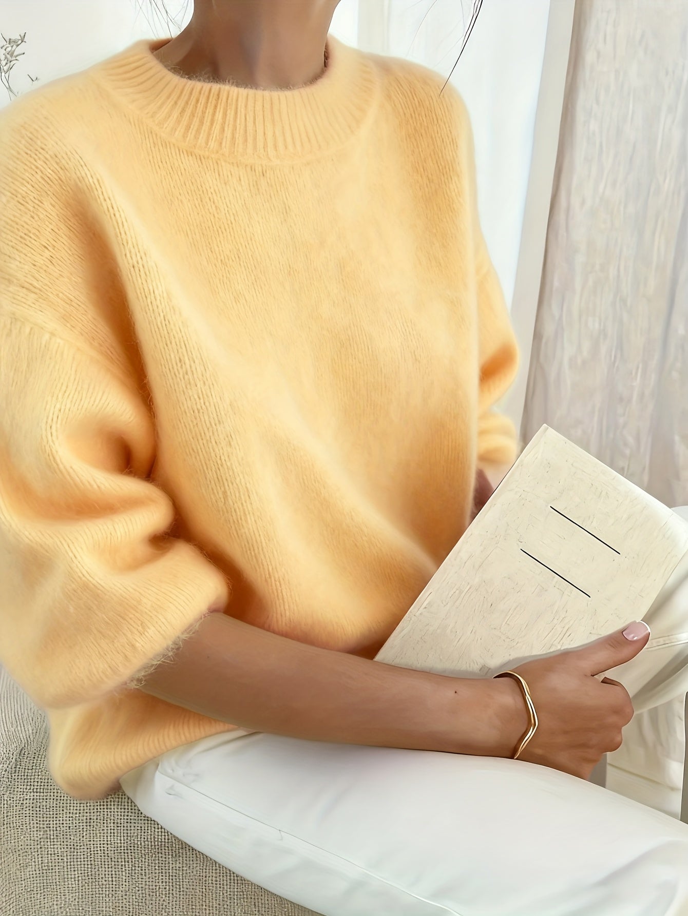 SOLINE™ | Alpaka Sweter z Okrągłym Dekoltem i Miękką Strukturą