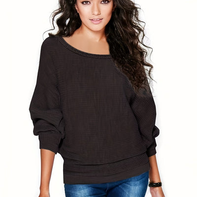 SELENA™ | Sweter z Luźnym Rękawem Nietoperza i Okrągłym Dekoltem